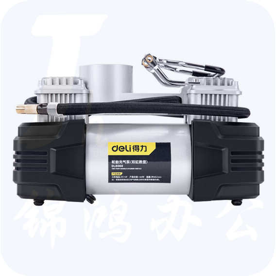 得力（deli）金属双缸车载充气泵 便携式打气筒 双30缸数显预设胎压充气泵 DL8060  货号：JC