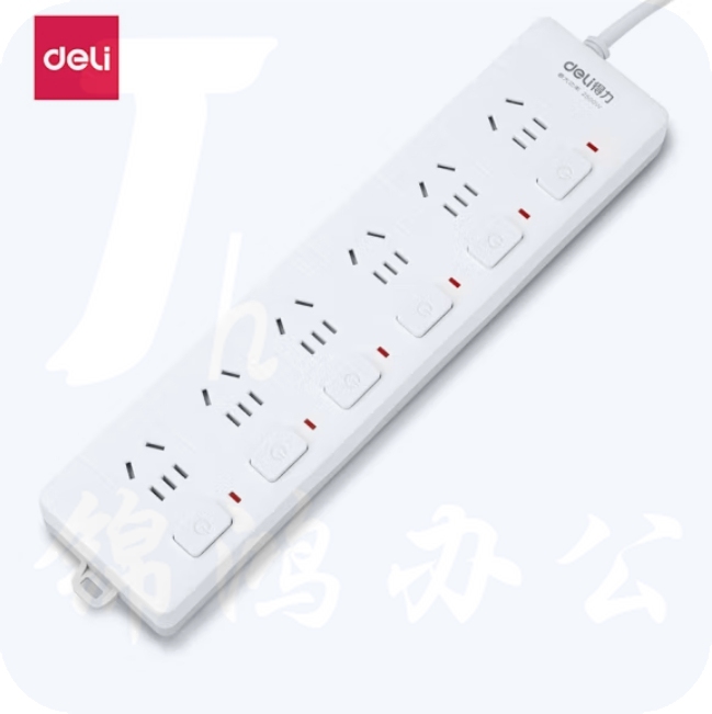 得力  6位独立开关 全长2米 分控插座/插排/插线板/排插/接线板  3980(02)