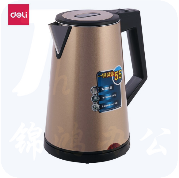 得力 （deli）1.6L电水壶不锈钢防烫伤电热水壶双层防滑烧水 避免千滚水0767香槟金