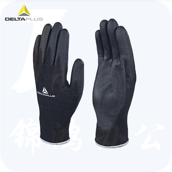 代尔塔201707 PU涂层13针透气耐磨精细操作手套  灰/黑色 尺码8/9码
