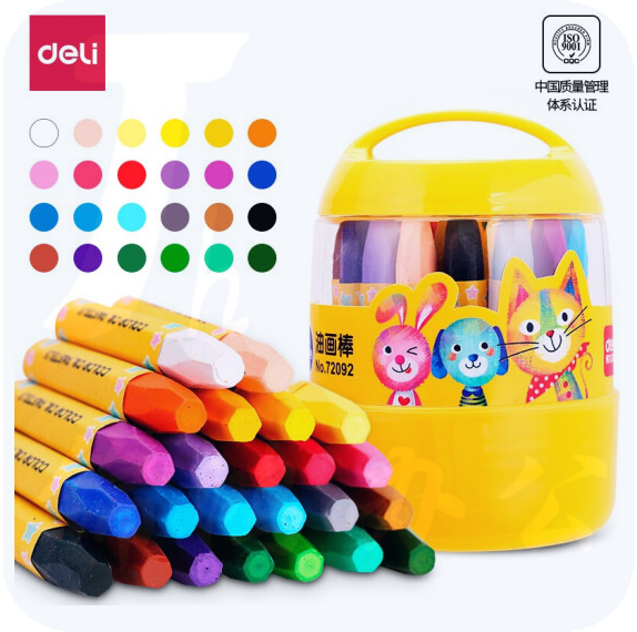 得力(deli)24色丝滑蜡笔 易涂色油画棒画笔 炫彩棒学生美术用品 72092