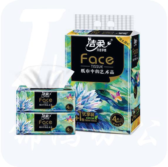 洁柔  抽纸油画系列压花纸巾面巾纸80抽加厚4层4包  货号：LJ