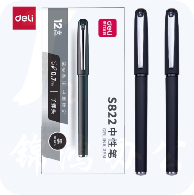 得力(deli)0.7mm办公中性笔水笔签字笔 12支/盒DL-S822黑