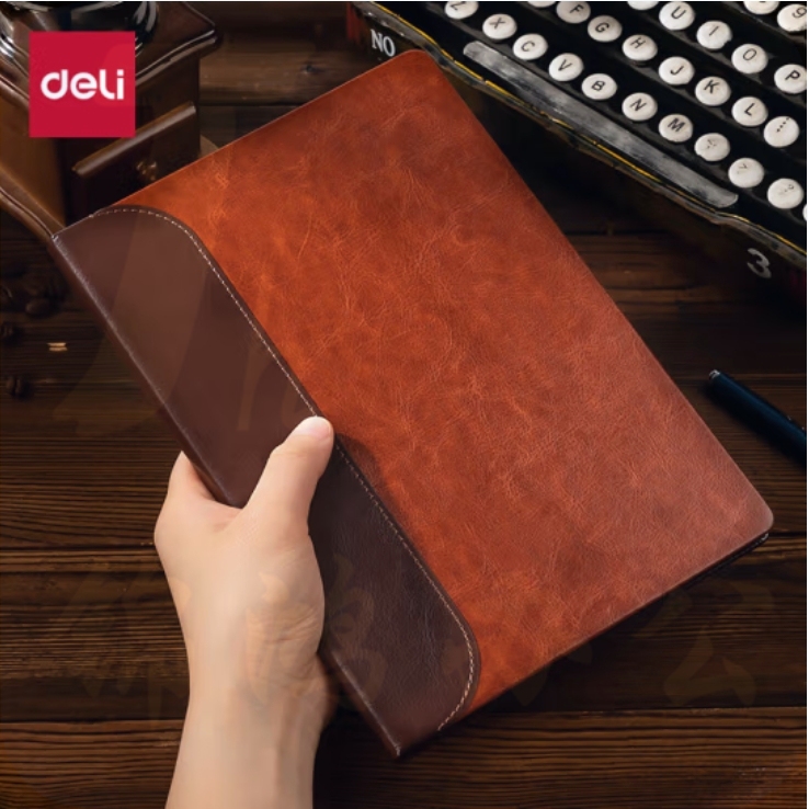 得力（deli）32K/120张商务会议记录本 皮面本 笔记本呢 棕色BP134