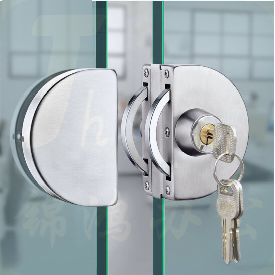 玻璃门锁 推拉玻璃锁 双门免开孔  适用于双边玻璃门，外面钥匙开启内面无