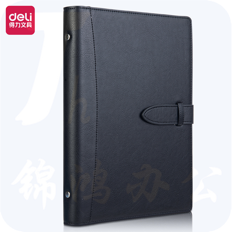 得力(deli) 16K/100张经典活页皮面本笔记本插袋记事本扣带本250mm*175mm 黑色 22801