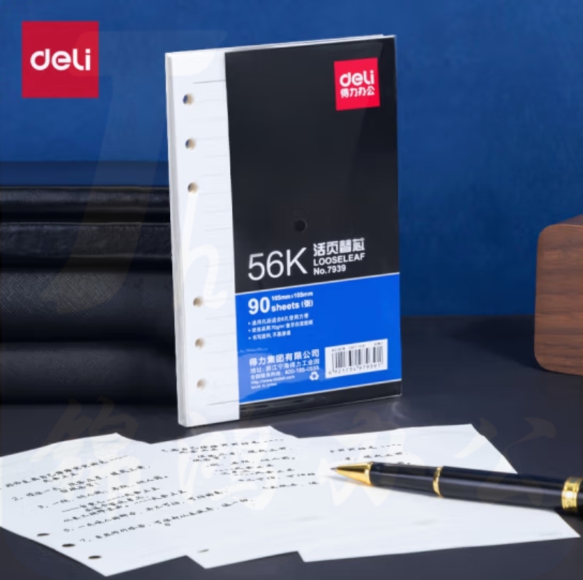 得力（deli）活页本替芯6孔活页替芯56K/90张 笔记本记事本内芯7939