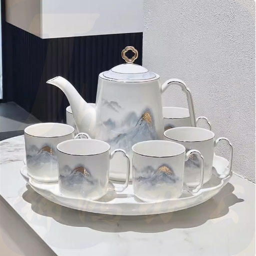 中式骨瓷水杯  250ml  水墨江山杯子1个      货号：JC