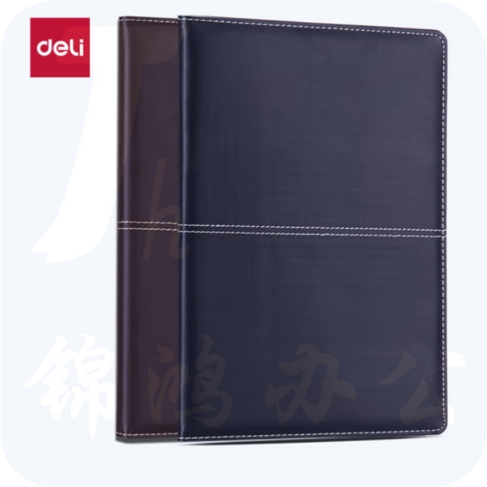 得力(deli)16K112张大号磨砂商务皮面本 会议记事本笔记本 黑色3323