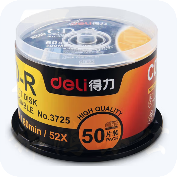 得力(deli)刻录碟片CD-R光盘刻录盘50片/筒 1筒装 3725