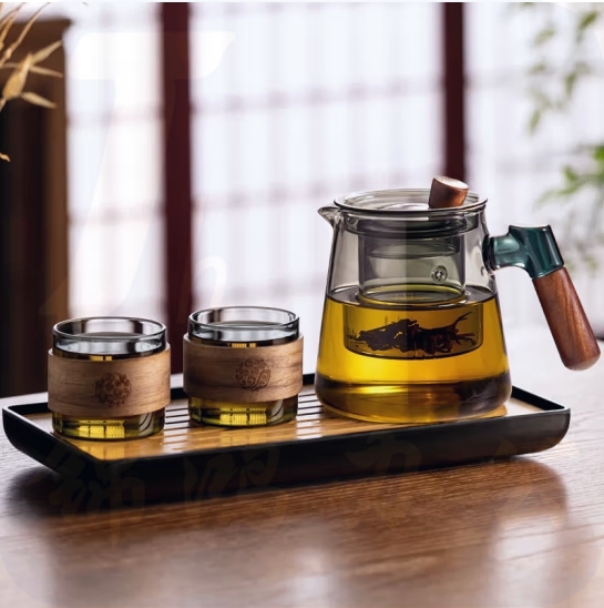 泡茶壶茶水分离套装  一壶二杯+托盘   货号：JC