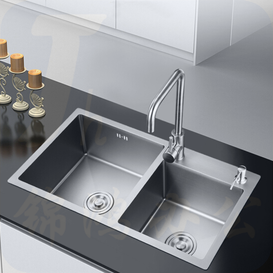 巨联 304不锈钢手工加厚水槽双槽 800*450*220