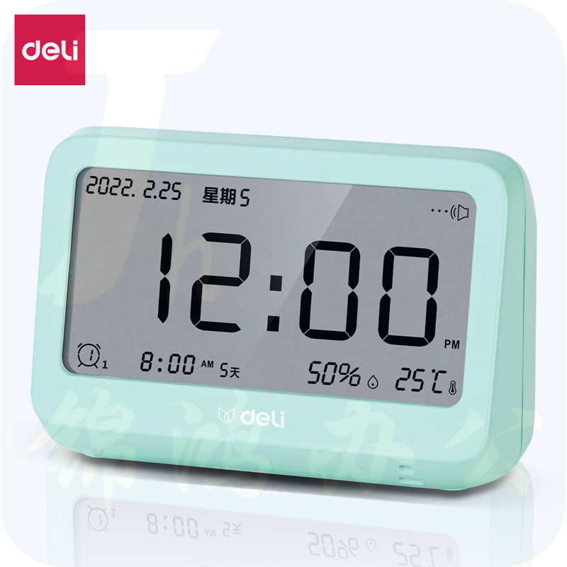 得力(deli)多功能电子闹钟 背光电子钟 温湿度计功能 学生助手 绿色LE100-GN