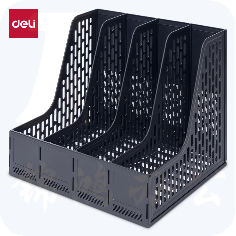 得力（deli）四联文件框多联文件架文件筐资料架文件座 黑色9844ES