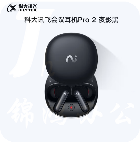 科大讯飞 录音降噪会议耳机Pro2夜影黑 一键闪录 AI会议助理 同传翻译