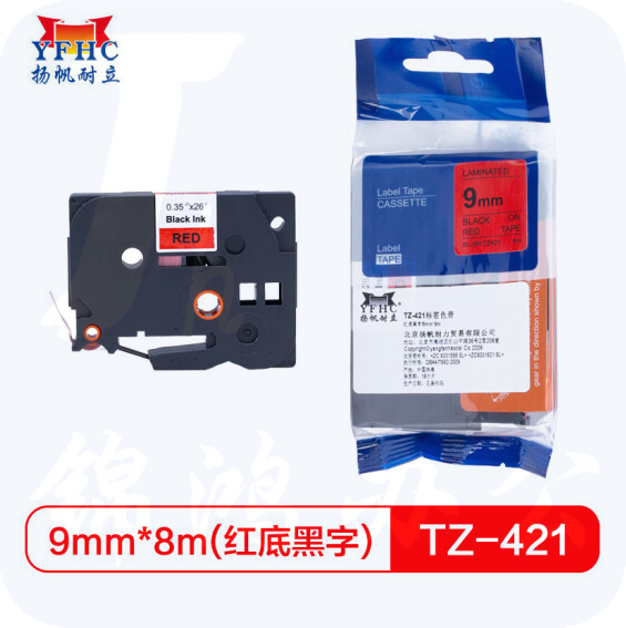 扬帆耐立 标签带   9mm红底黑字 TZ-421