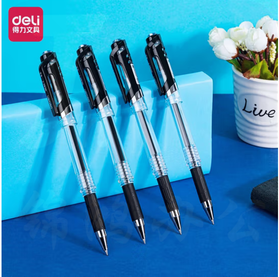 得力S22中性笔0.5mm子弹头拔帽中性笔水笔 12支/盒