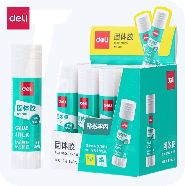 得力(deli)9g高粘PVA固体胶棒12支装 速干可水洗 DIY手工粘胶 7101