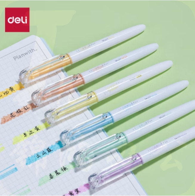 得力（deli）彩色荧光笔 多彩不易晕染荧光笔 6支/盒 霁月色系马克笔记号笔 SK227