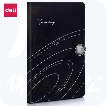 得力（deli）120张磁扣皮面本 210mm*130mm问苍穹系列航天记事本22239 黑色