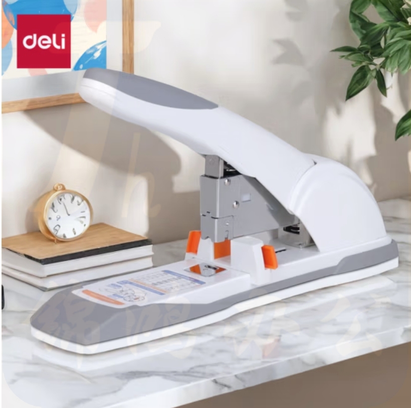 得力(deli)120页省力型重型订书机/订书器 大号重型订书器 适配23/6~23/17订书钉 带滑动标尺 白色0486