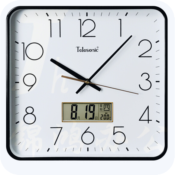 天王星（Telesonic）挂钟 钟表  万年历挂表 静音石英钟   A1757-2黑色