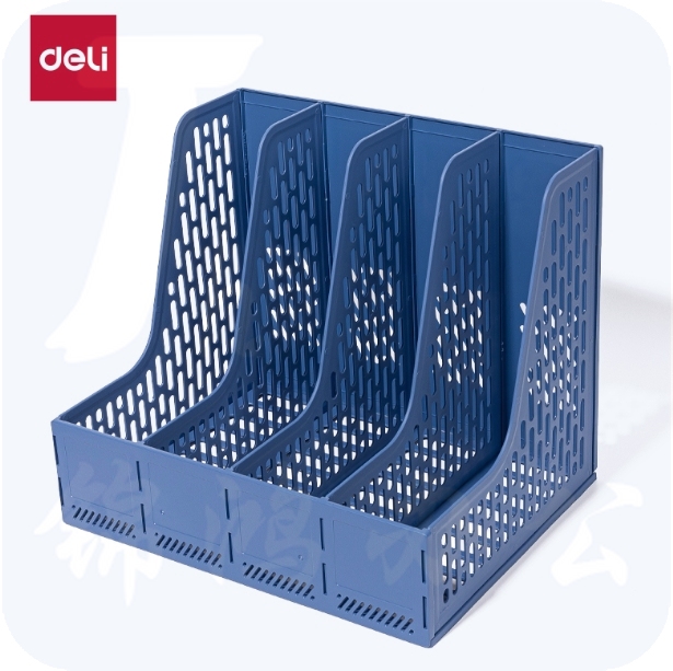 得力（deli）四联文件框多联文件架文件筐资料架文件座 蓝色9844ES