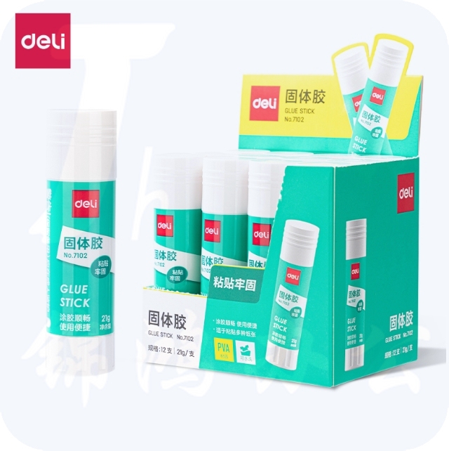 得力(deli)21g高粘PVA固体胶棒12支装 速干可水洗 DIY手工粘胶 7102