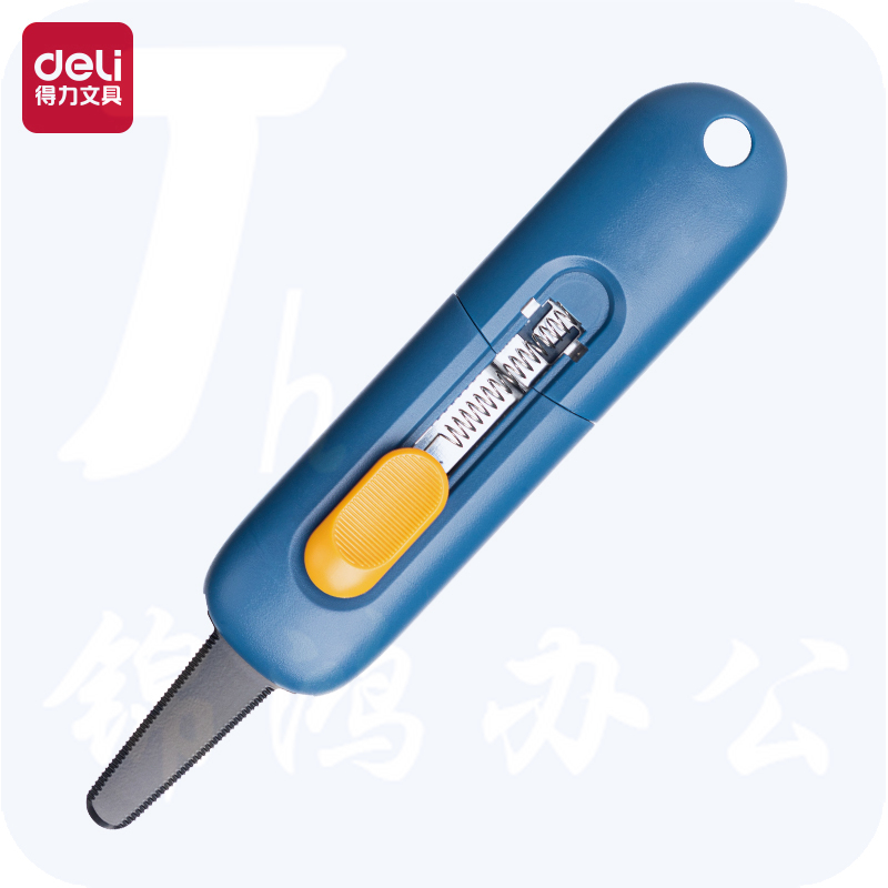 得力(deli)自动锁定开箱刀 便携美工刀 可锯可割TD700 蓝