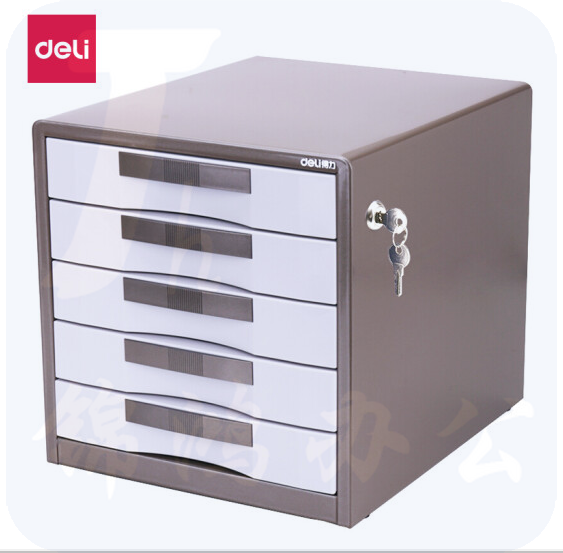 得力 9702 五层桌面文件收纳 柜 350ｘ300ｘ308m 金属(闪银棕)
