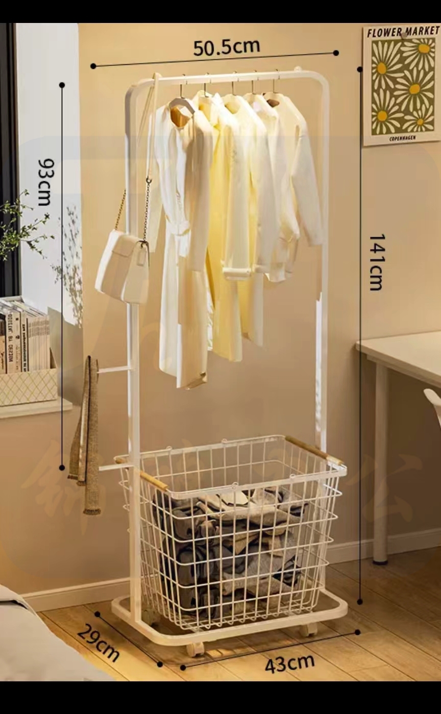 移动挂衣架  脏衣篮  51*43*141cm 货号：JC