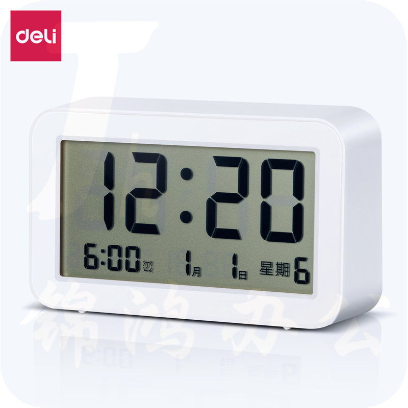 得力多功能电子闹钟 学生宿舍卧室电子钟床头钟 单组闹铃 贪睡功能 白色 LE102