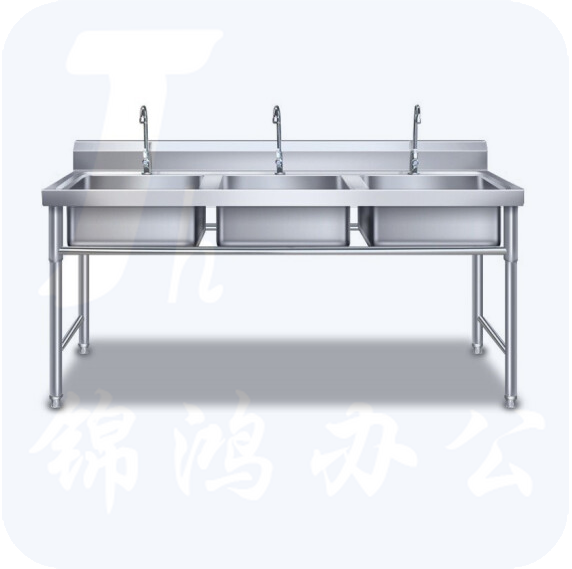 不锈钢三眼水池 三星水池  1800*650*800mm  带柜 货号：JC