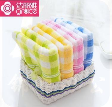 洁丽雅  0065 纯棉 毛巾 68*32cm  82克 格子 绿黄红蓝 颜色随机